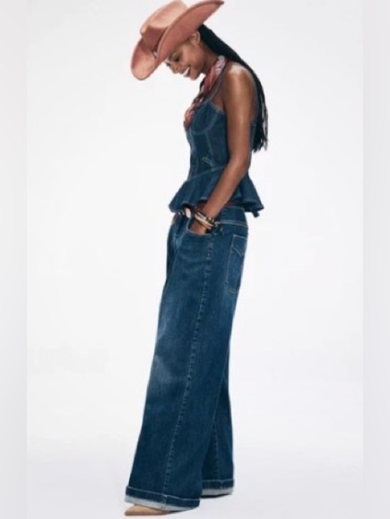 Pilcro Denim - Anthropologie is Pilcro Emory Pleated Wide-Leg Cuffed Jeans in Medium Blue